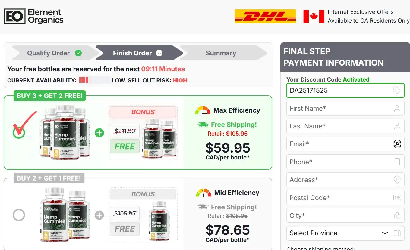 Element Organics Hemp Gummies Canada Order Page